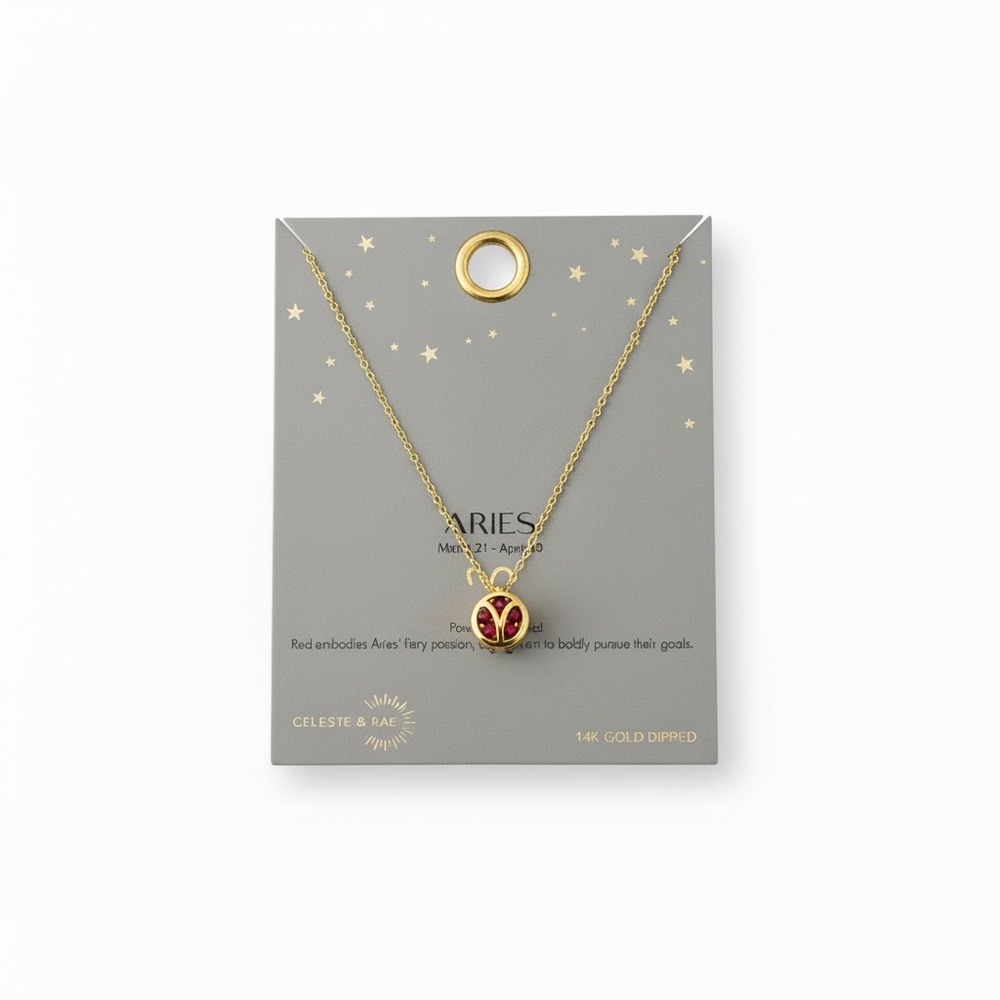 NWT Celeste & Rae 14K Gold Dipped Aries Zodiac‎ Necklace Birthstone Delicate